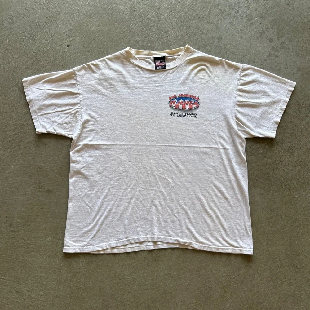 Vintage 90s Big Johnson Hot Rods Shirt Size XL White Cafe E Normous NJHRA Car